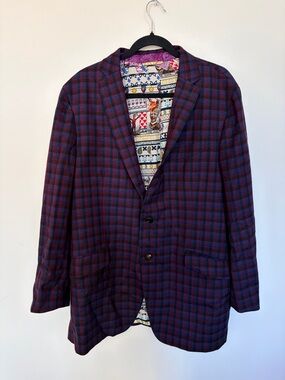 Etro Men's Plaid Sport Coat in Navy and Burgundy